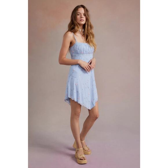 [Urban Outfitters] Blue Floral Embroidered 90s Babydoll Mini Dress Size Large L - Picture 11 of 12